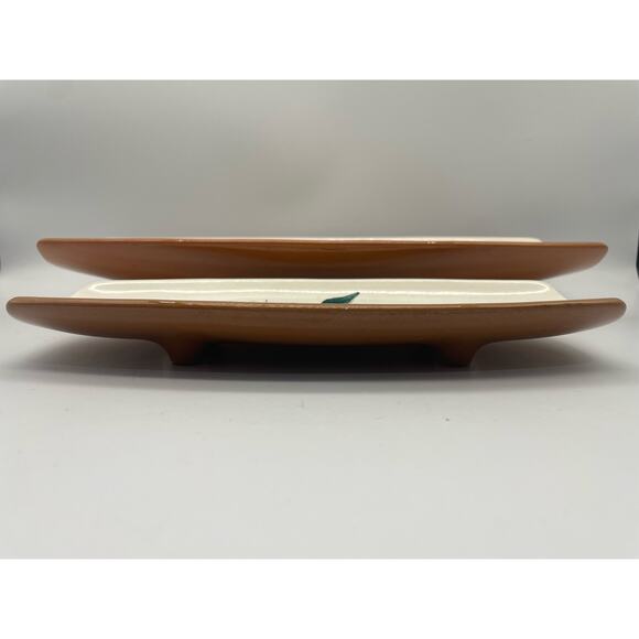 Stangl Pottery Vintage Pair of Ceramic Clay Curved Footed Platers Fruit Pattern - Picture 4 of 8